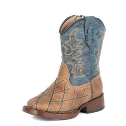 Roper Tan And Navy Patchwork Square Toe Boots