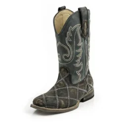 Roper Kid's Brown And Black Patchwork Square Toe Boots