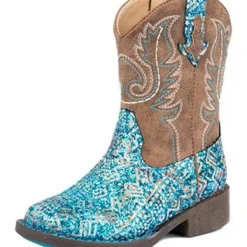 Roper Toddler Blue Southwest Glitter Square Toe Boots