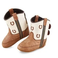 Infant Tan And Cream Horse Shoe Print Boots