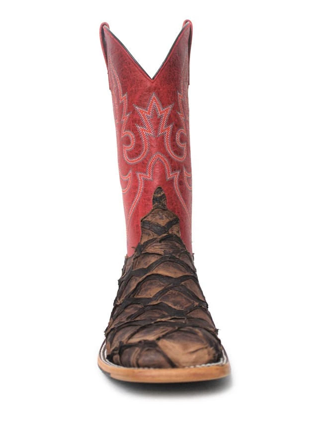 Macie Bean Distressed Brown Big Bass Red Top Boots - Image 3
