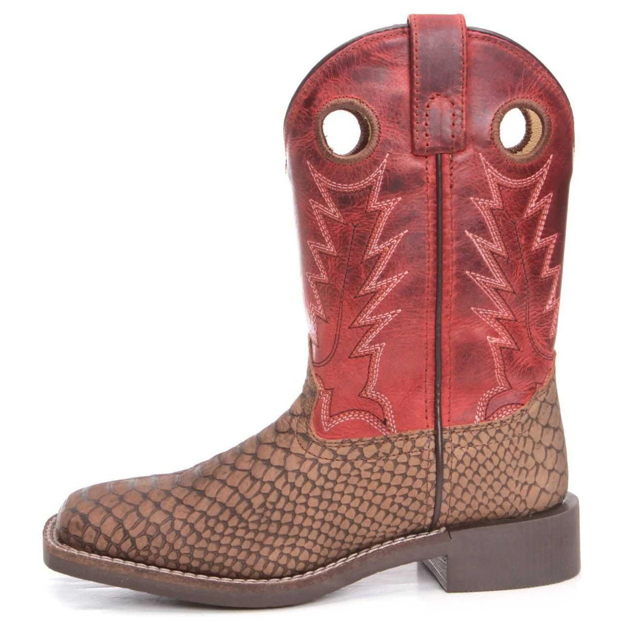 Kid's Brown Viper And Red Square Toe Boots - Image 2