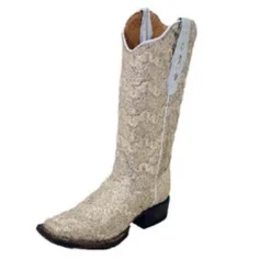 Women's Beige Shimmer Lace Square Toe Boots